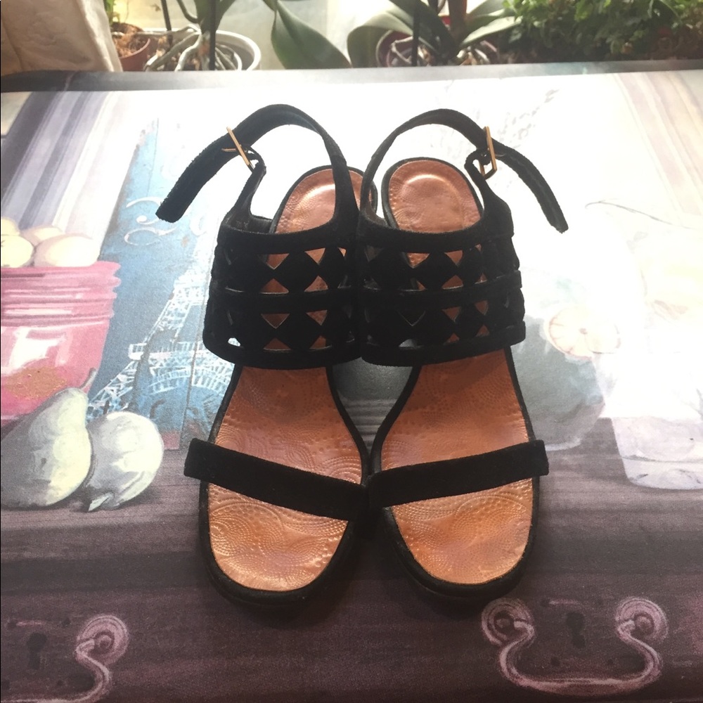 Chie Mihara black suede wedge sandal